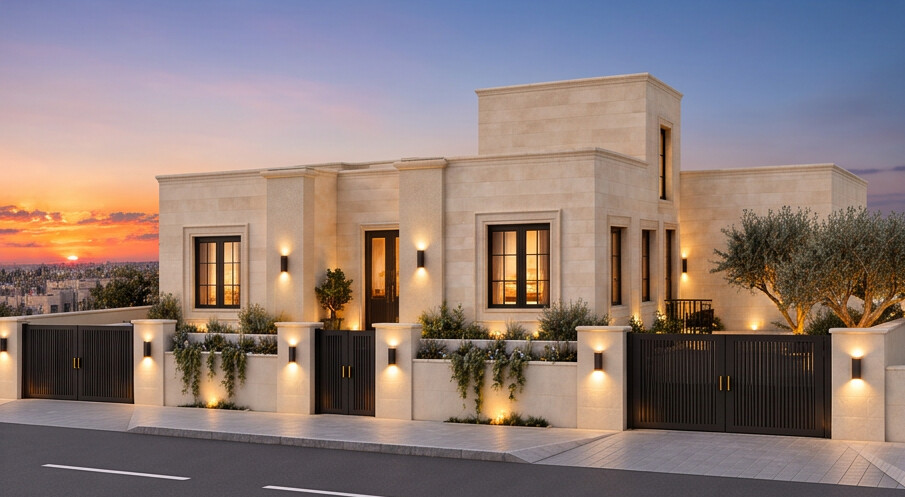 Mr. Jamil Marwan’s Single-Storey Residence — Front Facade At Sunset